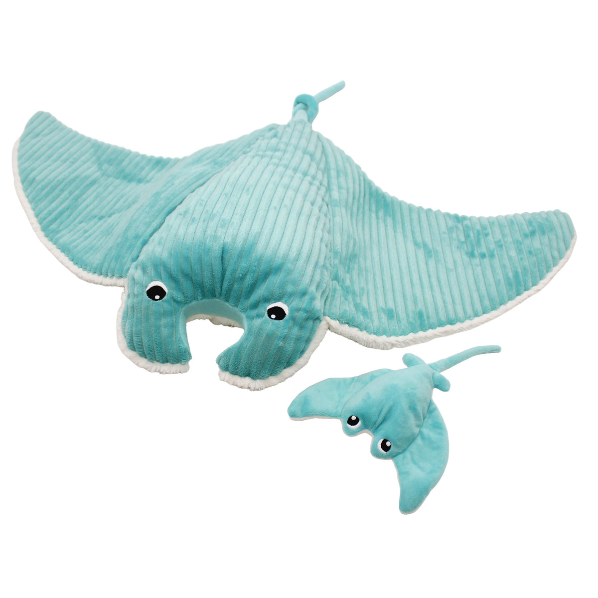 Peluche raie manta parent et son bébé turquoise