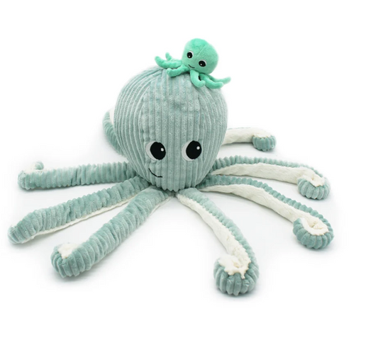 Peluche Poulpe parent bébé vert d'eau
