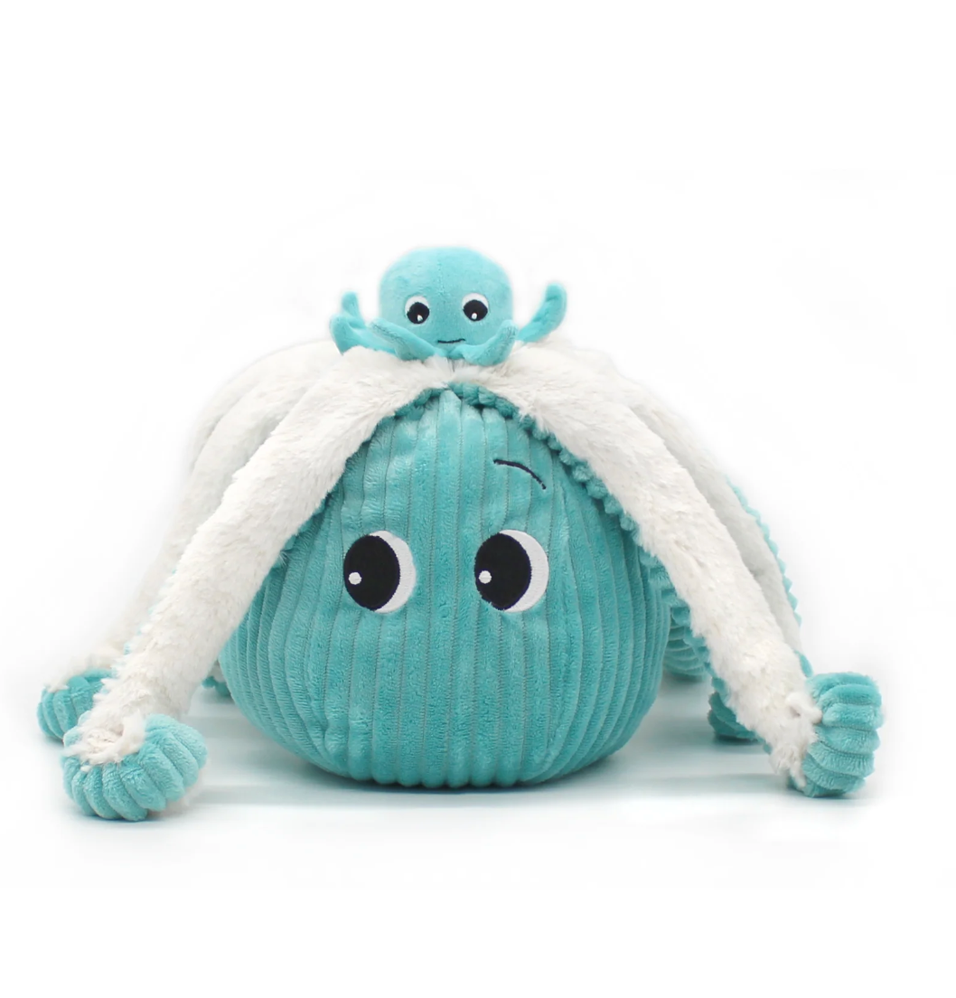 Peluche Poulpe parent et son bébé turquoise